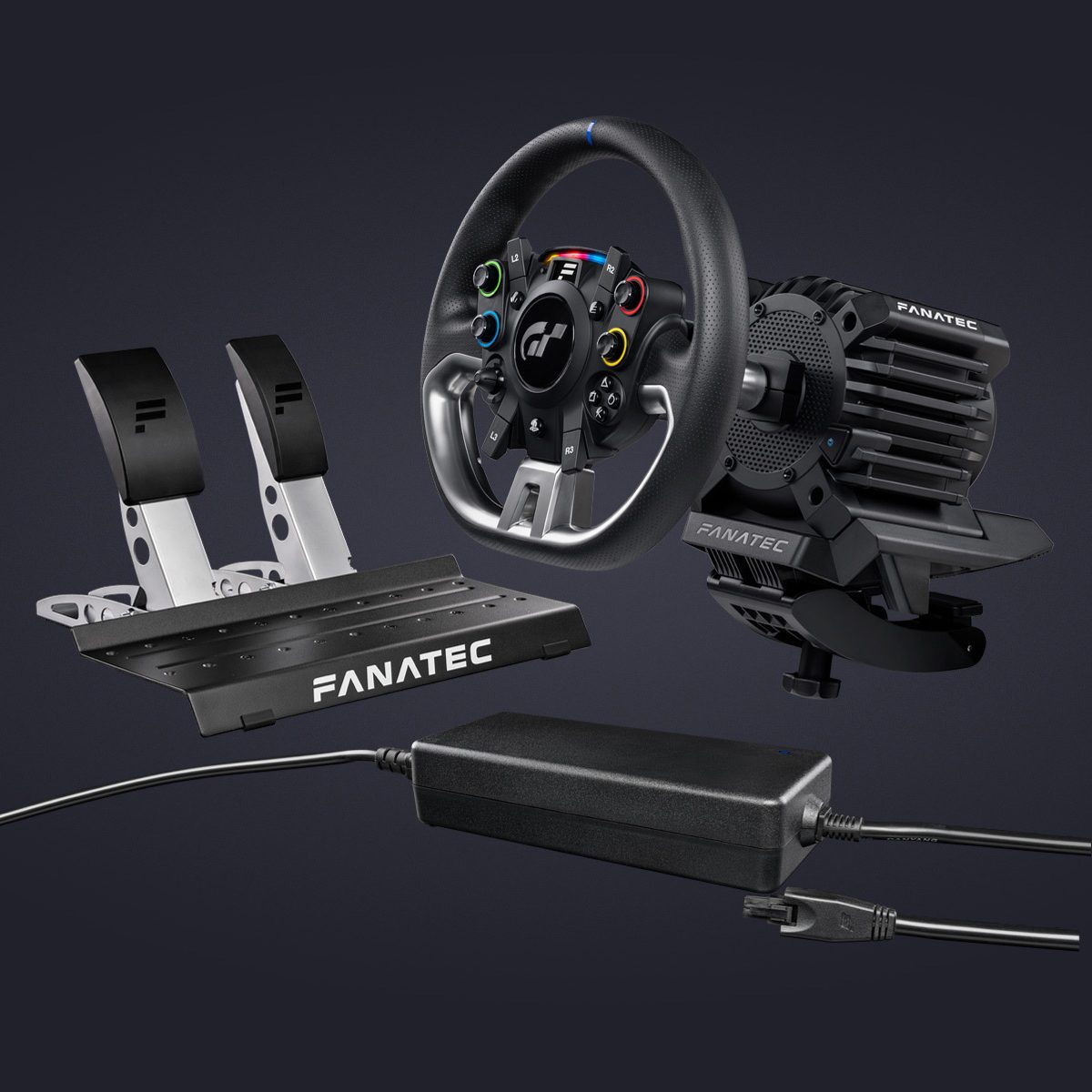 Fanatec Officially Licensed Gran Turismo DD Pro — PS5/PS4/PC Wheel Base + Pedals Bundle