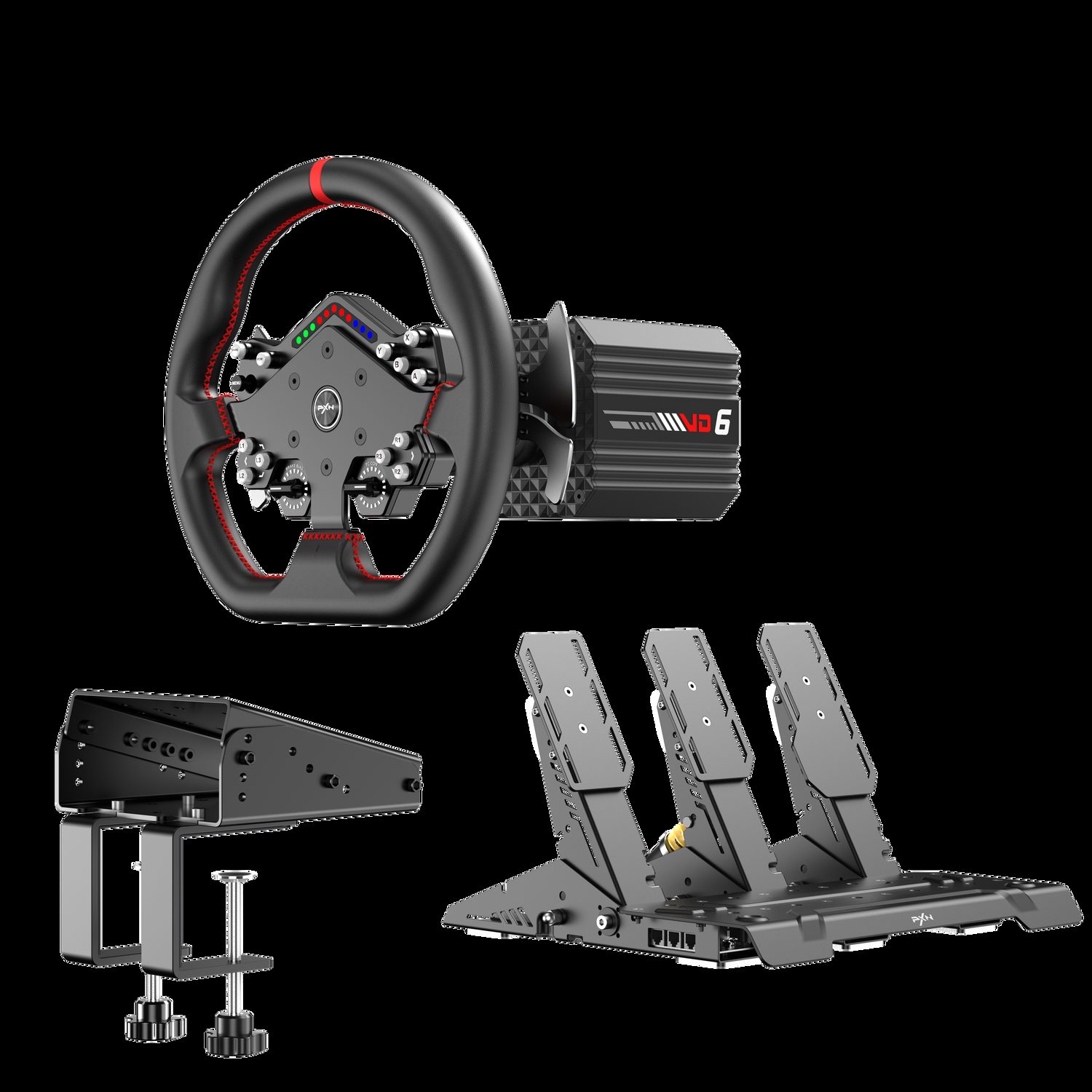 PXN V9 Steering Wheel for PC/PS4/Xbox/Switch — Universal USB, 270/900° Adjustable, 3 Pedals + Shifter Bundle