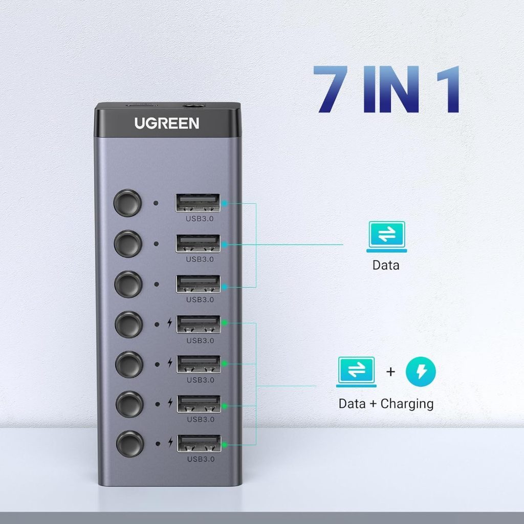 UGREEN Powered USB 3.0 Hub, 7-Port with 4 Smart Charging Ports